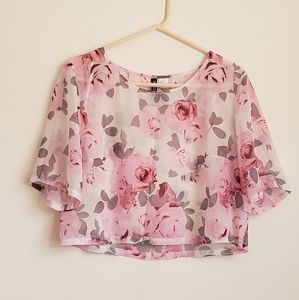 Sheer Girly Floral Pink Crop Top